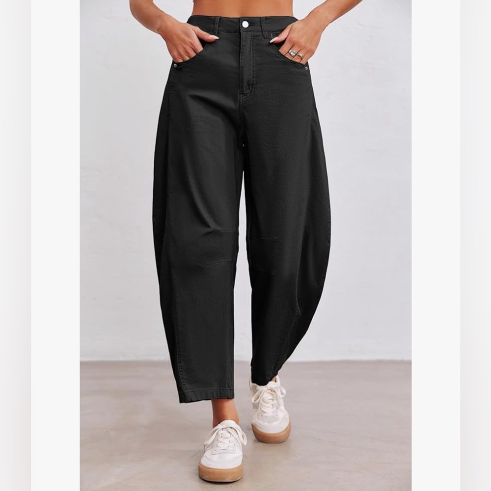 Amazon Womens Baggy Barrel Horseshoe Wide Leg Mid Rise Cropped Pants